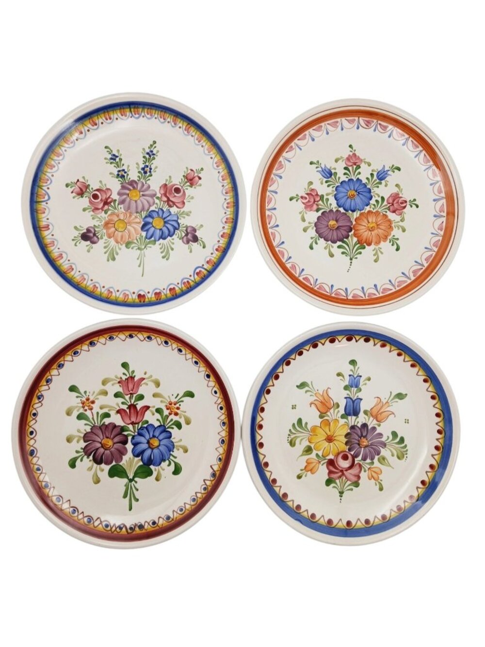 Wechsler Tirol Keramik Floral Plates Hand Painted Austrian 7.5" Set Of 4